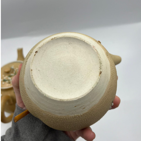 Antique Meiji Period Tea Set 4 Pieces Shark Skin Moriage Porcelain Cream Sugar - Picture 13 of 16